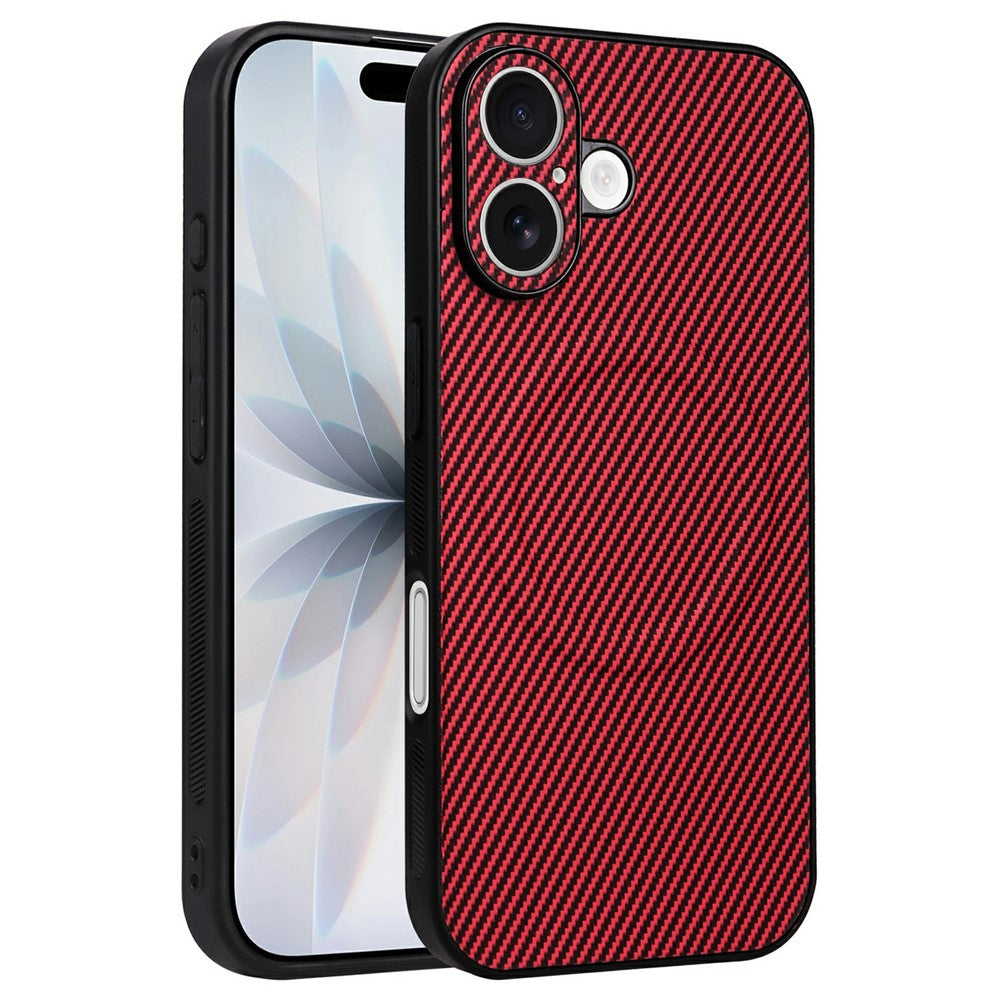For iPhone 16 Case Carbon Fiber Texture Leather Coated TPU PC Phone Cover with Metal Ring for Magnetic Car Mount