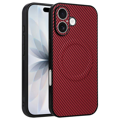For iPhone 16 Case Carbon Fiber Texture Leather Coated TPU PC Phone Cover with Metal Ring for Magnetic Car Mount