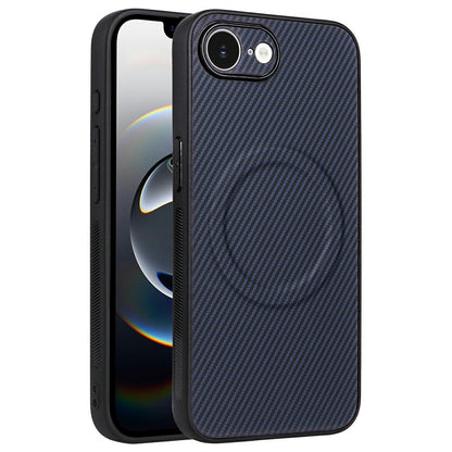 For iPhone 16e  /  17e Case Carbon Fiber Texture Leather Coated TPU PC Phone Cover with Metal Ring for Magnetic Car Mount