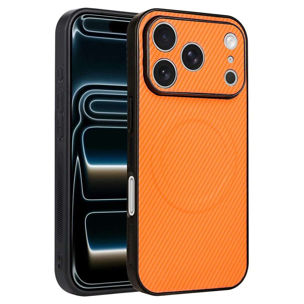 For iPhone 17 Pro Case Carbon Fiber Texture Leather Coated TPU PC Phone Cover with Metal Ring for Magnetic Car Mount