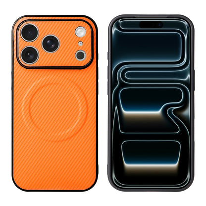 For iPhone 17 Pro Case Carbon Fiber Texture Leather Coated TPU PC Phone Cover with Metal Ring for Magnetic Car Mount
