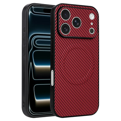 For iPhone 17 Pro Case Carbon Fiber Texture Leather Coated TPU PC Phone Cover with Metal Ring for Magnetic Car Mount