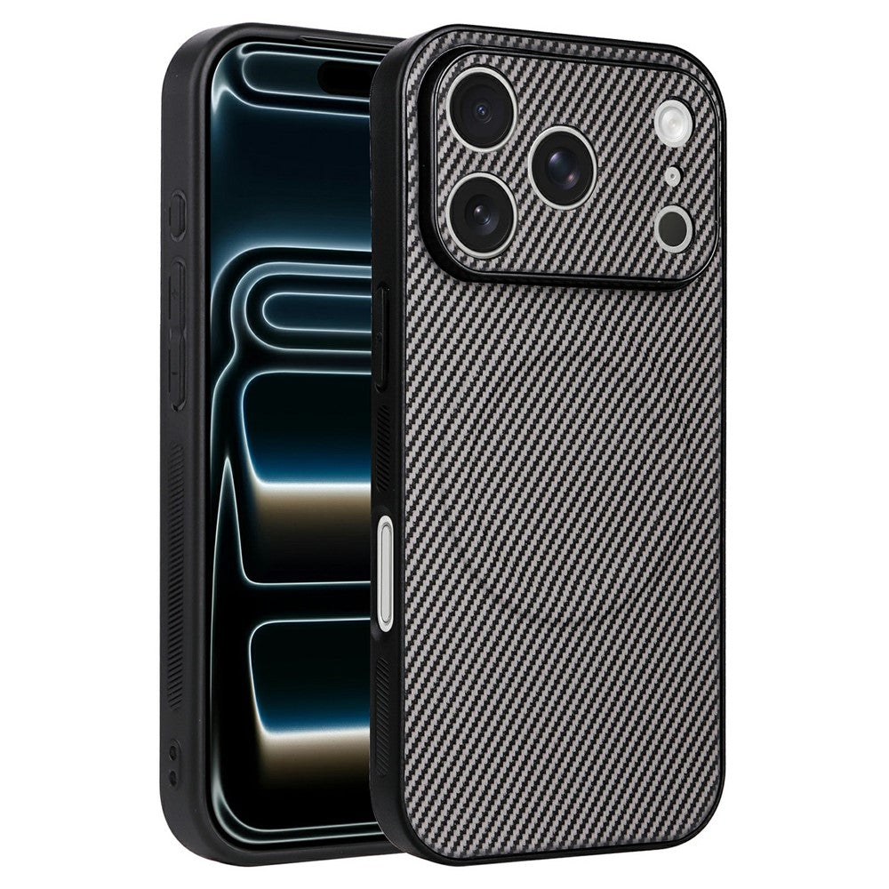 For iPhone 17 Pro Case Carbon Fiber Texture Leather Coated TPU PC Phone Cover with Metal Ring for Magnetic Car Mount