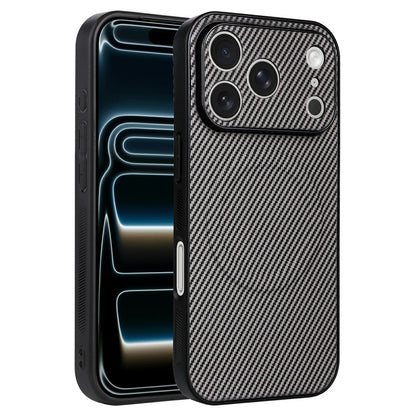 For iPhone 17 Pro Case Carbon Fiber Texture Leather Coated TPU PC Phone Cover with Metal Ring for Magnetic Car Mount