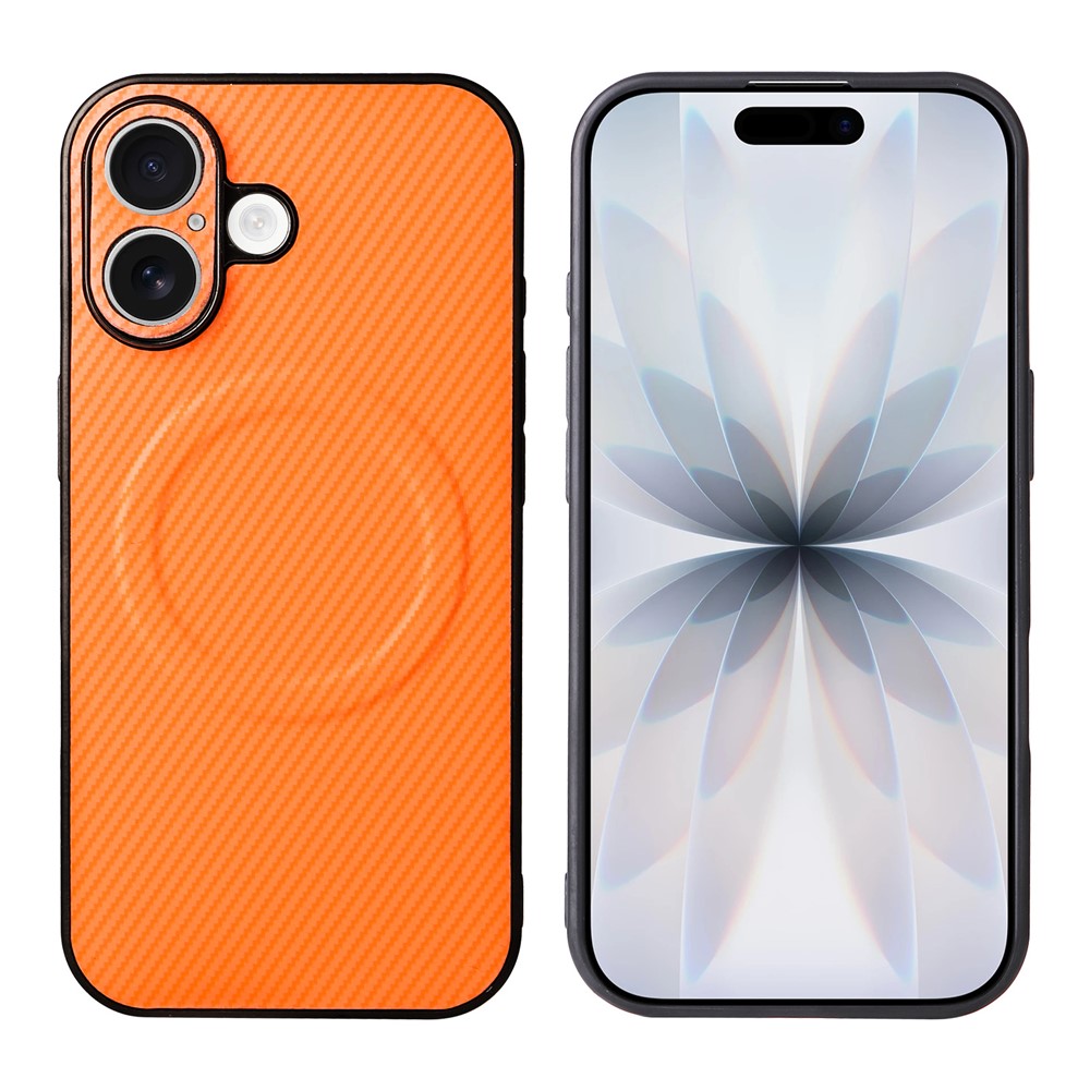 For iPhone 17 Case Carbon Fiber Texture Leather Coated TPU PC Phone Cover with Metal Ring for Magnetic Car Mount
