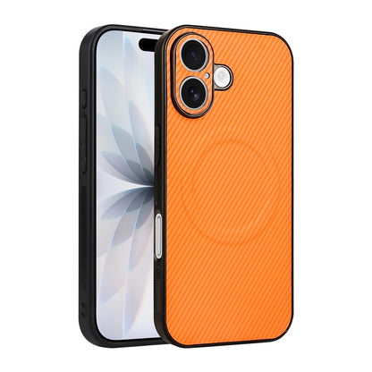 For iPhone 17 Case Carbon Fiber Texture Leather Coated TPU PC Phone Cover with Metal Ring for Magnetic Car Mount