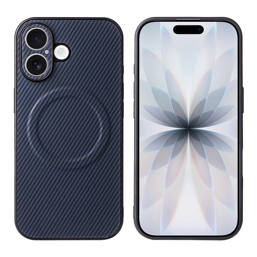 For iPhone 17 Case Carbon Fiber Texture Leather Coated TPU PC Phone Cover with Metal Ring for Magnetic Car Mount