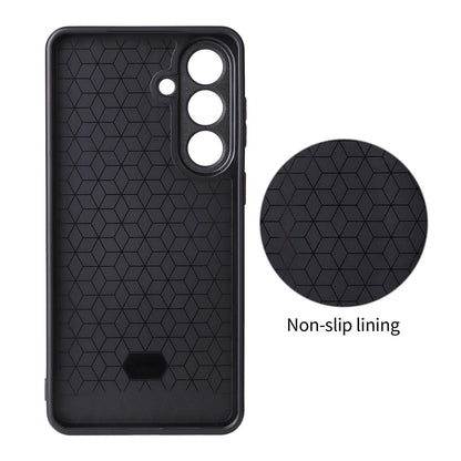 For Samsung Galaxy S26+ Case Carbon Fiber Texture Leather Coated TPU PC Phone Cover with Metal Ring for Magnetic Car Mount