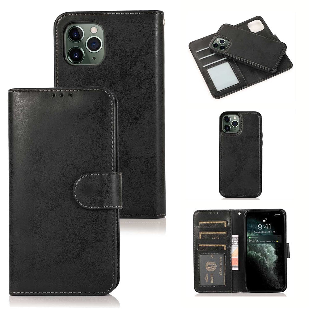 For iPhone 15 Pro Max Wallet Case Retro Matte Magnetic Detachable PU Leather TPU Phone Cover