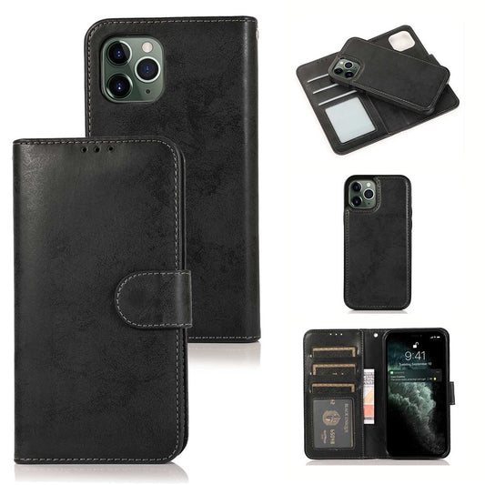 For iPhone 15 Pro Max Wallet Case Retro Matte Magnetic Detachable PU Leather TPU Phone Cover