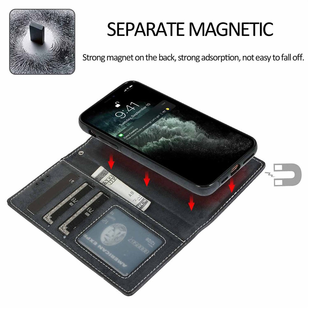 For iPhone 15 Pro Max Wallet Case Retro Matte Magnetic Detachable PU Leather TPU Phone Cover