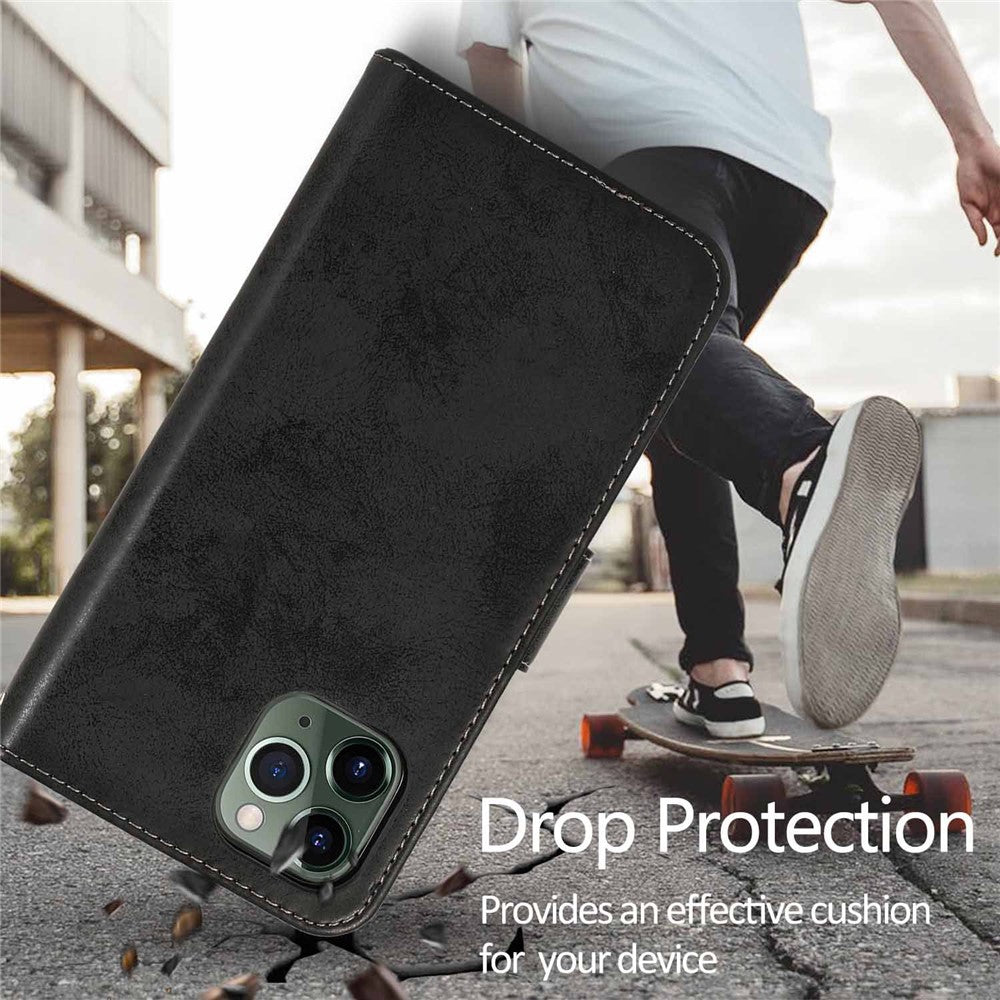 For iPhone 15 Pro Max Wallet Case Retro Matte Magnetic Detachable PU Leather TPU Phone Cover