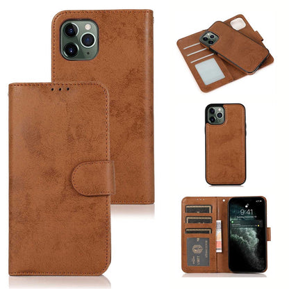 For iPhone 15 Pro Max Wallet Case Retro Matte Magnetic Detachable PU Leather TPU Phone Cover