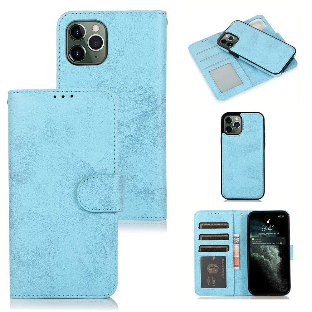 For iPhone 15 Pro Max Wallet Case Retro Matte Magnetic Detachable PU Leather TPU Phone Cover