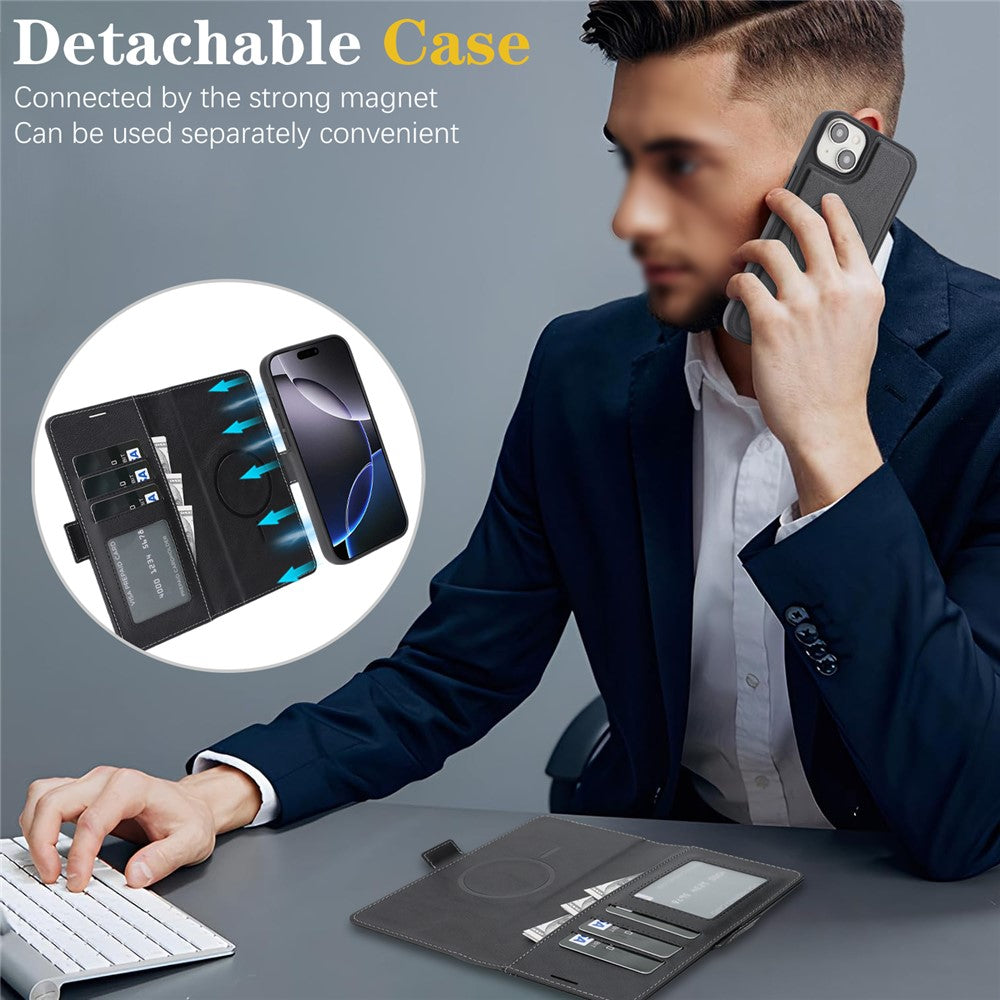 For iPhone 14 Plus Magnetic Case Detachable 2 in 1 Leather Wallet Phone Cover