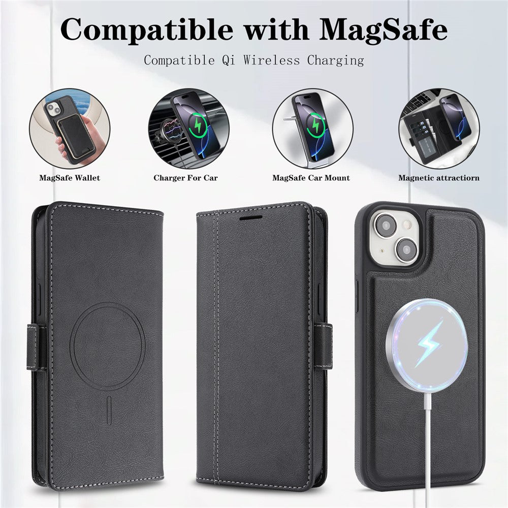 For iPhone 14 Plus Magnetic Case Detachable 2 in 1 Leather Wallet Phone Cover