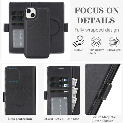 For iPhone 14 Plus Magnetic Case Detachable 2 in 1 Leather Wallet Phone Cover