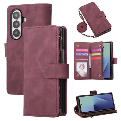 For Samsung Galaxy Z Fold8 Ultra Case Zipper Multi-Pocket Wallet Leather Phone Cover with Shoulder and Wrist Straps