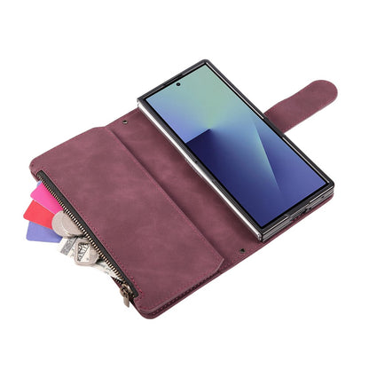 For Samsung Galaxy Z Fold8 Ultra Case Zipper Multi-Pocket Wallet Leather Phone Cover with Shoulder and Wrist Straps