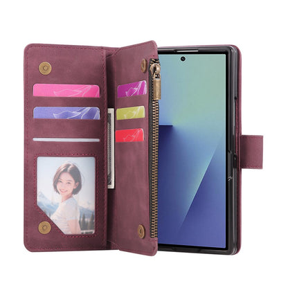 For Samsung Galaxy Z Fold8 Ultra Case Zipper Multi-Pocket Wallet Leather Phone Cover with Shoulder and Wrist Straps