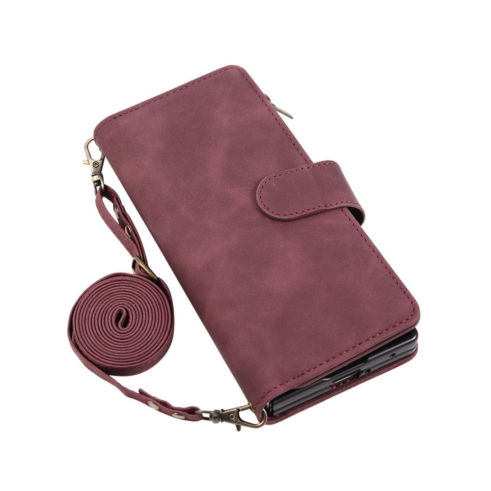 For Samsung Galaxy Z Fold8 Ultra Case Zipper Multi-Pocket Wallet Leather Phone Cover with Shoulder and Wrist Straps