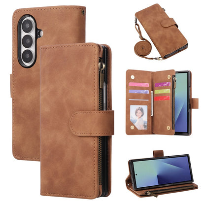 For Samsung Galaxy Z Fold8 Ultra Case Zipper Multi-Pocket Wallet Leather Phone Cover with Shoulder and Wrist Straps