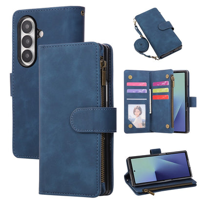 For Samsung Galaxy Z Fold8 Ultra Case Zipper Multi-Pocket Wallet Leather Phone Cover with Shoulder and Wrist Straps