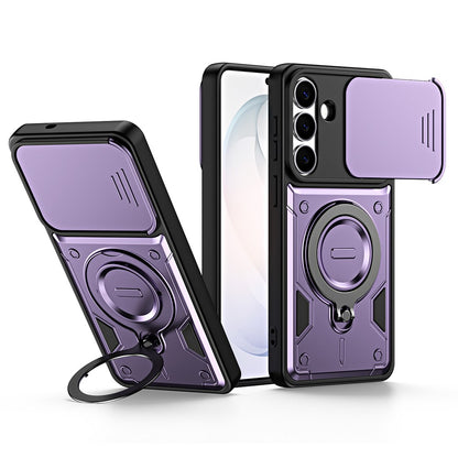 For Samsung Galaxy S26+ Case with Slide Lens Cover Rotatable Kickstand Shockproof TPU + PC Phone Shell