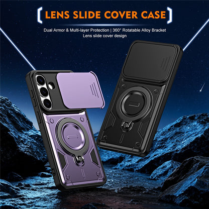 For Samsung Galaxy S26+ Case with Slide Lens Cover Rotatable Kickstand Shockproof TPU + PC Phone Shell