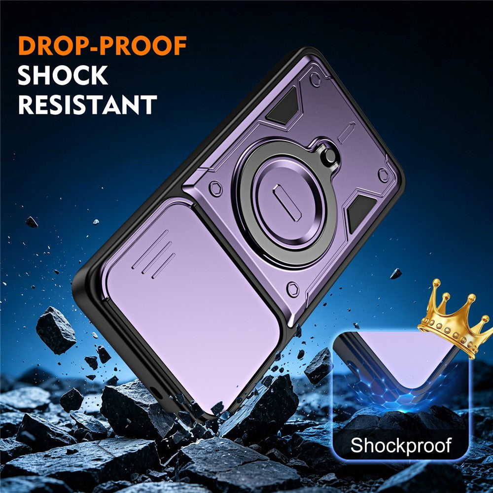 For Samsung Galaxy S26+ Case with Slide Lens Cover Rotatable Kickstand Shockproof TPU + PC Phone Shell