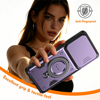 For Samsung Galaxy S26+ Case with Slide Lens Cover Rotatable Kickstand Shockproof TPU + PC Phone Shell