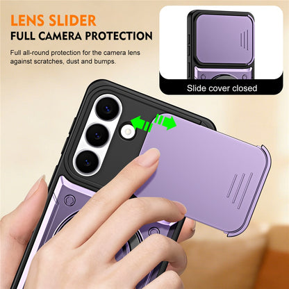 For Samsung Galaxy S26+ Case with Slide Lens Cover Rotatable Kickstand Shockproof TPU + PC Phone Shell