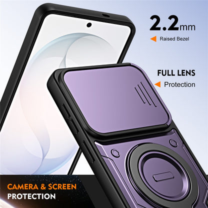 For Samsung Galaxy S26+ Case with Slide Lens Cover Rotatable Kickstand Shockproof TPU + PC Phone Shell