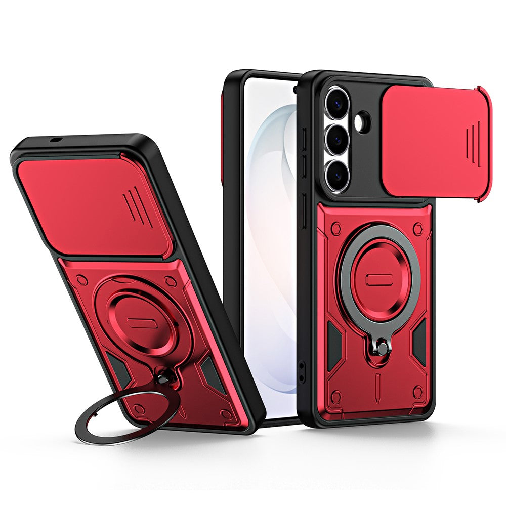 For Samsung Galaxy S26+ Case with Slide Lens Cover Rotatable Kickstand Shockproof TPU + PC Phone Shell