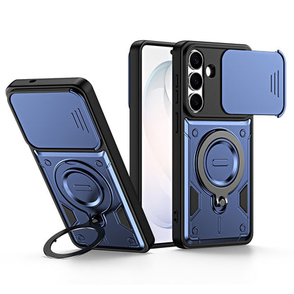 For Samsung Galaxy S26+ Case with Slide Lens Cover Rotatable Kickstand Shockproof TPU + PC Phone Shell