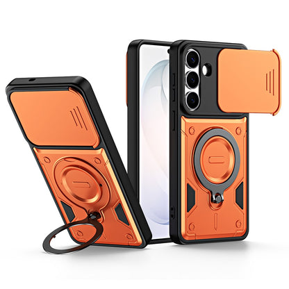For Samsung Galaxy S26+ Case with Slide Lens Cover Rotatable Kickstand Shockproof TPU + PC Phone Shell