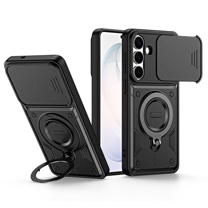 For Samsung Galaxy S26+ Case with Slide Lens Cover Rotatable Kickstand Shockproof TPU + PC Phone Shell