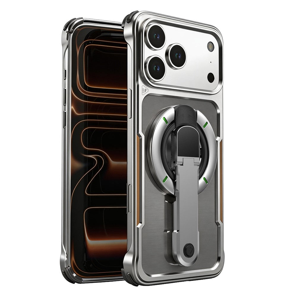 For iPhone 17 Pro Max Case with Magnetic Kickstand Titanium Metal Shockproof Armor Phone Cover
