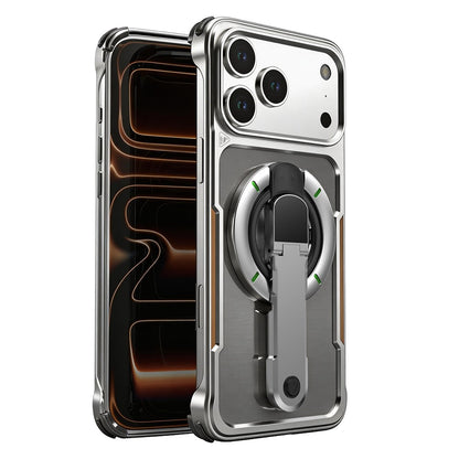 For iPhone 17 Pro Max Case with Magnetic Kickstand Titanium Metal Shockproof Armor Phone Cover