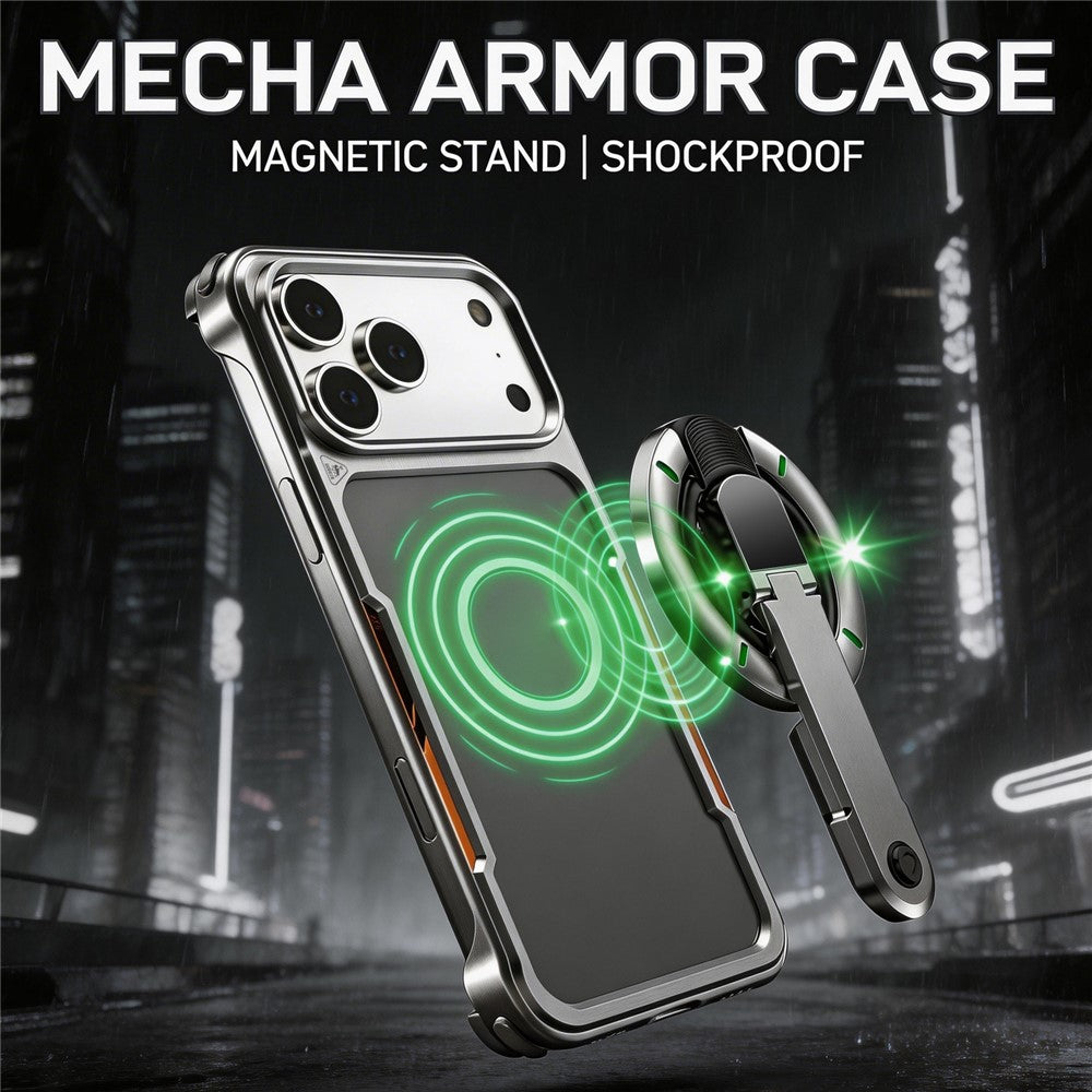 For iPhone 17 Pro Max Case with Magnetic Kickstand Titanium Metal Shockproof Armor Phone Cover