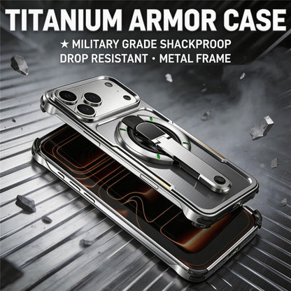 For iPhone 17 Pro Max Case with Magnetic Kickstand Titanium Metal Shockproof Armor Phone Cover