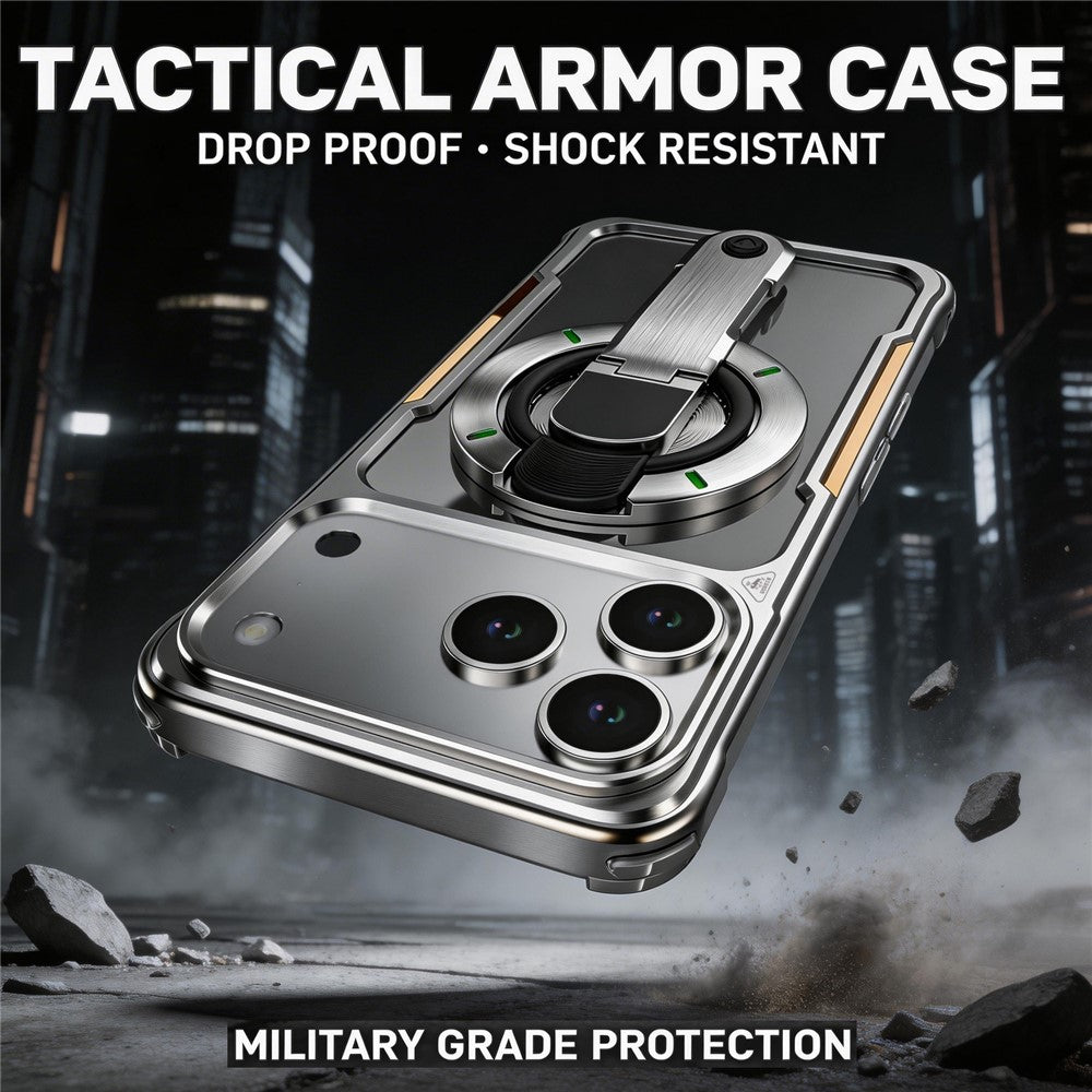 For iPhone 17 Pro Max Case with Magnetic Kickstand Titanium Metal Shockproof Armor Phone Cover