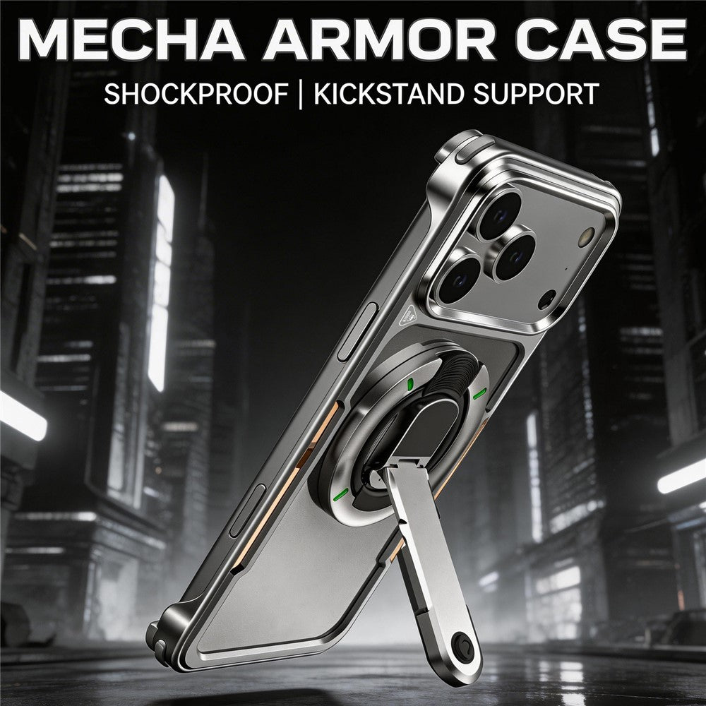For iPhone 17 Pro Max Case with Magnetic Kickstand Titanium Metal Shockproof Armor Phone Cover