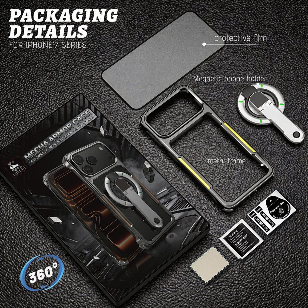 For iPhone 17 Pro Max Case with Magnetic Kickstand Titanium Metal Shockproof Armor Phone Cover