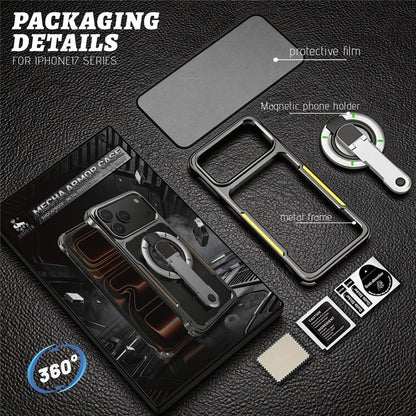 For iPhone 17 Pro Max Case with Magnetic Kickstand Titanium Metal Shockproof Armor Phone Cover