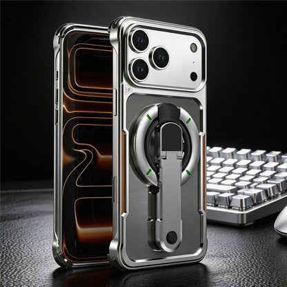 For iPhone 17 Pro Max Case with Magnetic Kickstand Titanium Metal Shockproof Armor Phone Cover