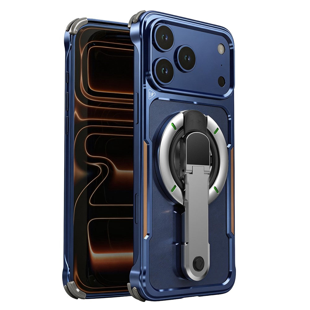 For iPhone 17 Pro Max Case with Magnetic Kickstand Titanium Metal Shockproof Armor Phone Cover