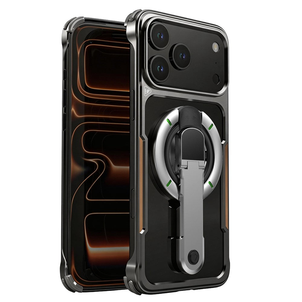For iPhone 17 Pro Max Case with Magnetic Kickstand Titanium Metal Shockproof Armor Phone Cover