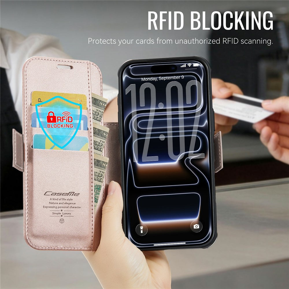 CASEME 053 for iPhone 17 Pro Max Case Magnetic RFID Blocking Wallet Flip Leather Phone Cover