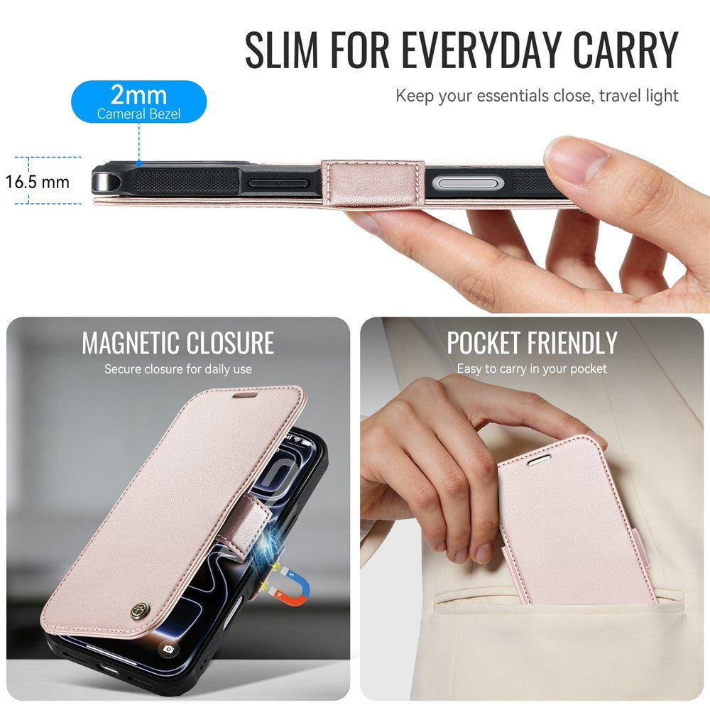CASEME 053 for iPhone 17 Pro Max Case Magnetic RFID Blocking Wallet Flip Leather Phone Cover